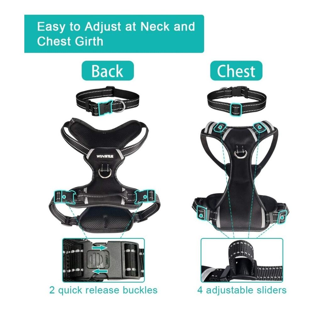 WINSEE Dog No Pull Harness with Dog Collar | Adjustable Reflective Outdoor Vest